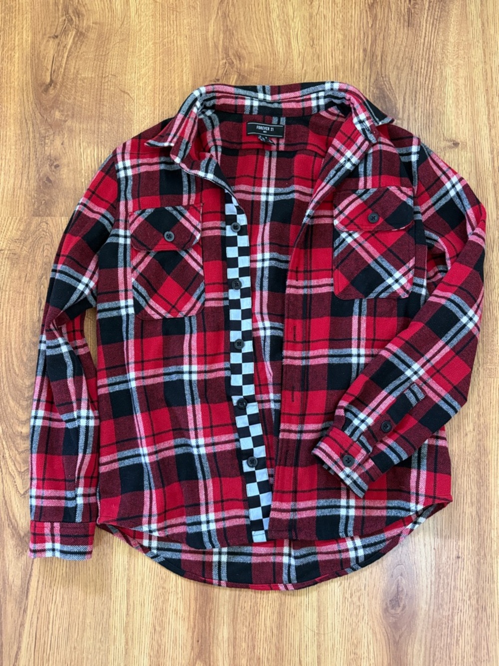Forever 21 Red, Black & White Plaid Button-Up Shirt